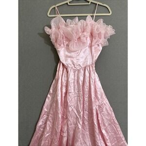 Vtg Maxi Dress Pink On Pink Victorian Babydoll Prom M/L * Candi Jones California